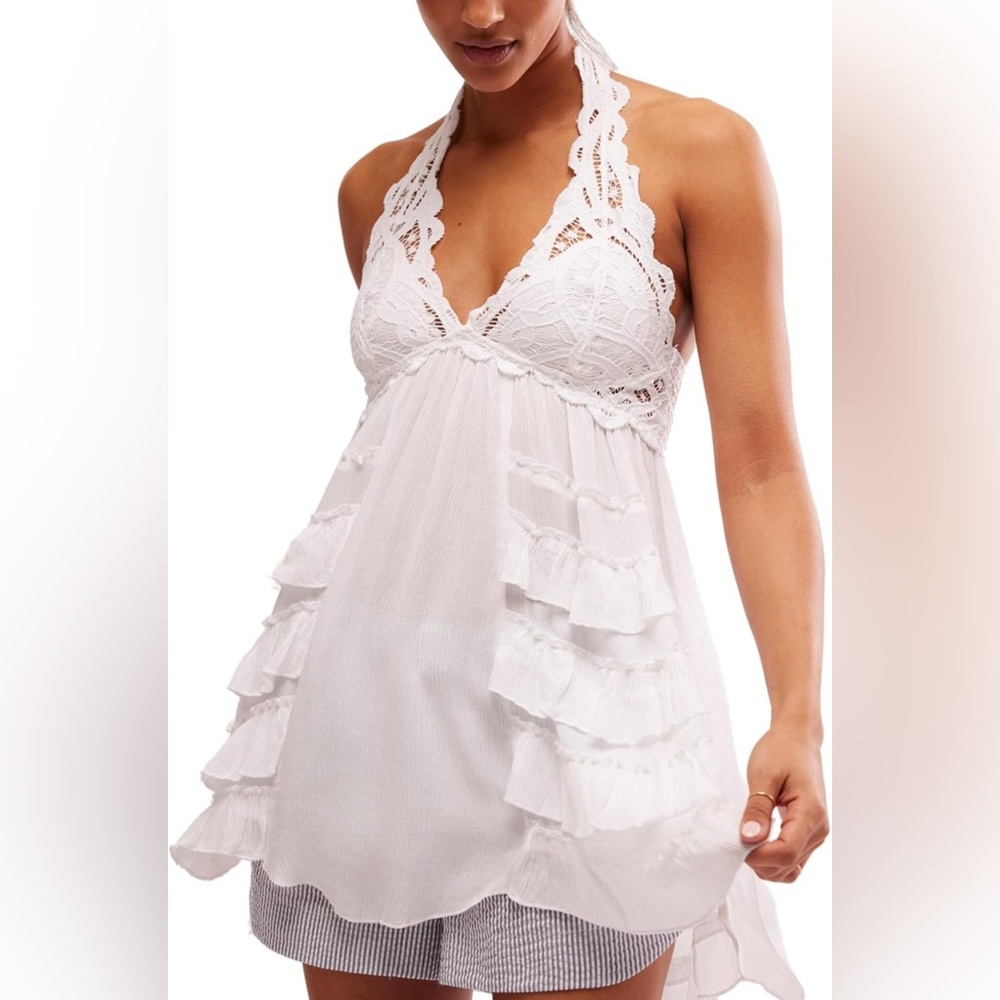 Free People Intimately Adella Halter Tunic Longline Lace White Size Small